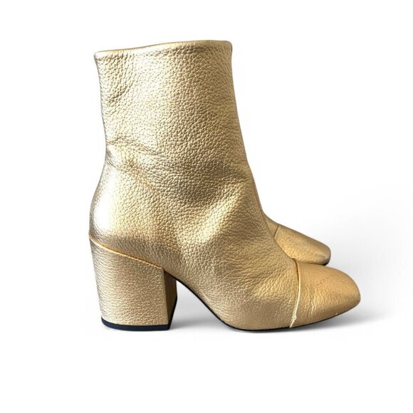 MANGO Gold Metallic Leather Ankle Boots With Block Heel & Side Zip Closure Sz 7 - Picture 10 of 16